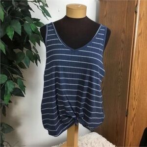 SO double V Neck knotted front tank top Woman’s Juniors size XL blue whi…